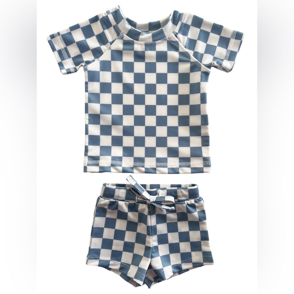 Spearmint Blueberry Muffin Checkerboard / Cabana Rashguard AND Shorts Set !